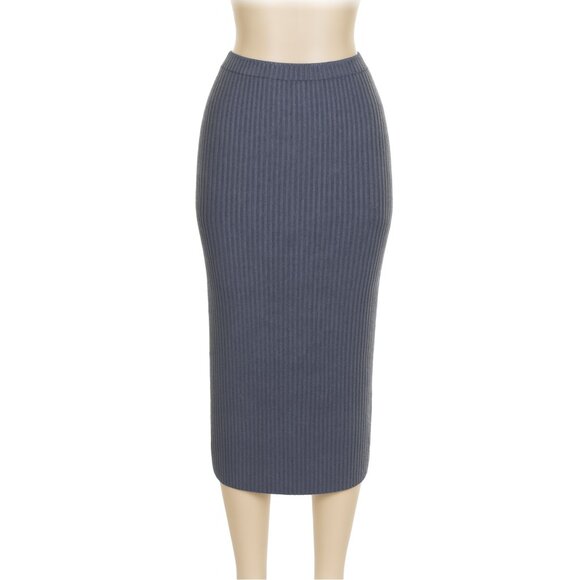 theory ribbed heather gray zip down midi skirt size P petite stretchable bodycon - Picture 3 of 6